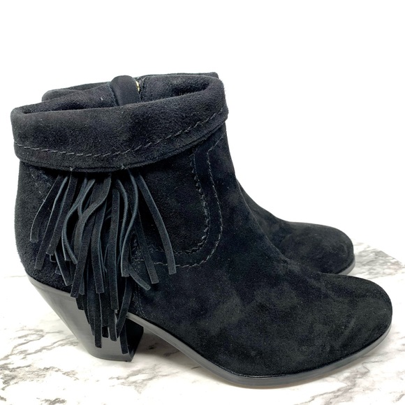 Sam Edelman Louie Fringe Black Suede cuffed Booties Bohemian